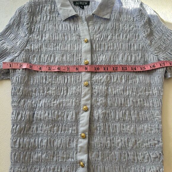 J.Crew Light Blue Smocked Button-Up Blouse Gold Button Detail Women’s Small - Picture 4 of 7